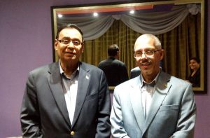 Guyana's Minister of Business Dominic Gaskin with Guyana's Ambassador to Cuba Halim Majeed  on arrival at the formal opening of FIHAV 2016 on Monday morning