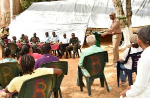 President David Granger, as Commander-in-Chief of the Armed Forces, addressing the servicemen and villagers at location Eteringbang