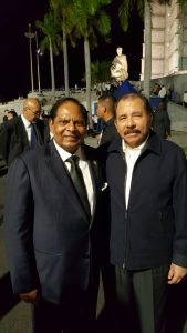 Prime Minister, Nagamootoo and President of Nicaragua, Daniel Ortega on the sidelines of the funeral