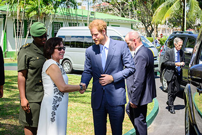 Prince Harry arrives at State House for a reception with First Lady Sandra Granger