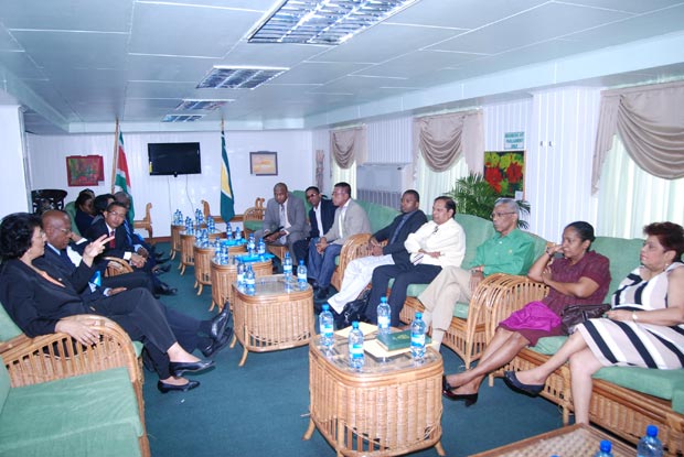 The Surinamese delegation engaging Opposition MPs on Friday