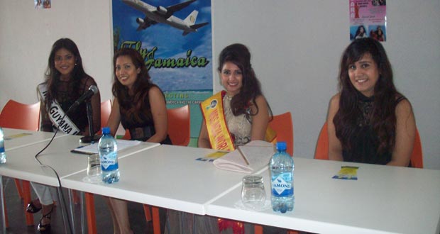 Seated from left in photo are Miss India Guyana and Miss Guyana Universe 2013, Katherina Roshana; Apsara’s CEO, Chandini Rambalack; Miss India Worldwide 2013, Nehal Bhogaita; and her sister, Jayeesha Bhogaita.