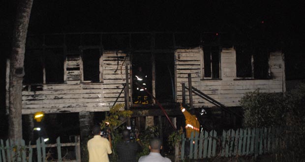 The remains of the house which was gutted last evening