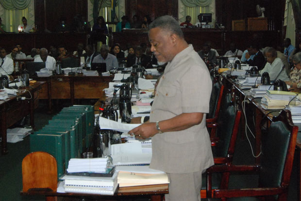 Prime Minister Sam Hinds speaking on the Telecoms Bill yesterday.