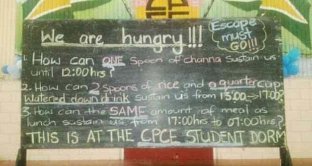 A blackboard records what the CPCE students were protesting about