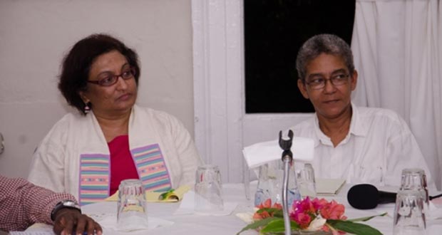 Rev. Patricia Sheerattan-Bisnauth of GRPA, at left, and Ms. Karen De Souza of Red Thread participating in discussions on domestic violence
