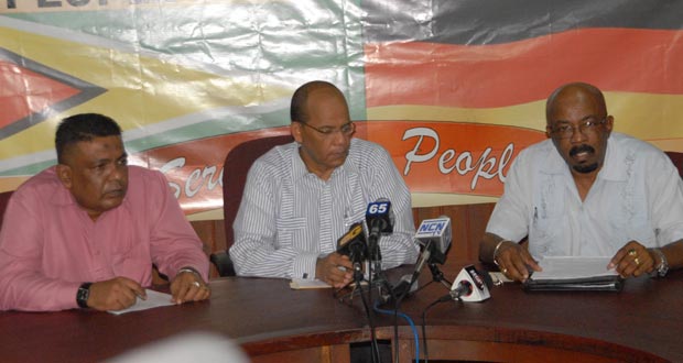 From left are Zulfikar Mustapha, Clement Rohee and Norman Whittaker