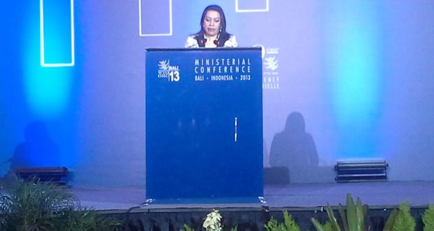 Minister of Foreign Affairs, Carolyn Rodrigues-Birkett, addressing the 9th WTO Ministerial Conference in Bali, Indonesia yesterday
