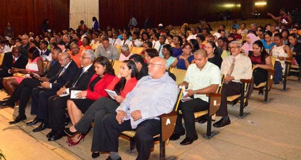 President Donald Ramotar with Minister of Education Priya Manickchand, executive members of CXC , parents, teachers and students at the opening of the 45th meeting of CXC and the presentation of awards for outstanding performances in the May/June 2013 examinations