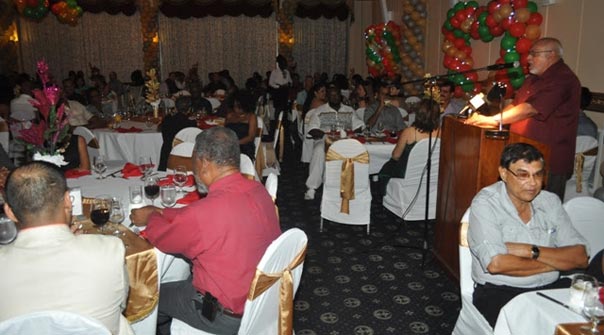 President Donald Ramotar speaking to the gathering at the Guyana Gold and Diamond Miners Association’s (GGDMA’s) dinner and dance