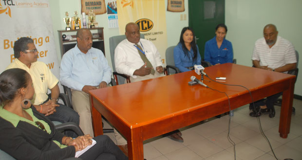 The visiting delegation from TCL/Ready Mix. From left are:  Maria Lewis, Sanish Maharaj,  Austin Rodrigues, Mark Bender, Avaleen Mooloo, Andira Kowlessar, and Romol Bereaux (Sonell Nelson photo)