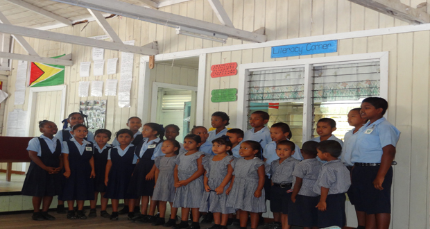 Nursery and Primary School pupils of Long Creek singing at the presentation ceremony