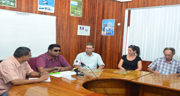 From left are Mr Indranauth Haralsingh, Minister Irfaan Ali, Mr Zeb Hogan, Ms Erin Buxton and Mr Duane De Freitas