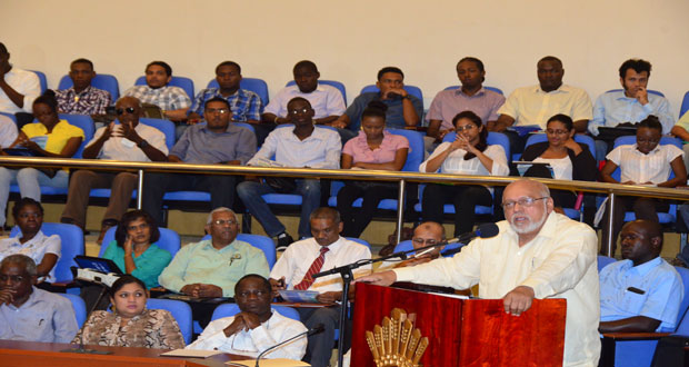 President Donald Ramotar addressing stakeholders in the engineering field yesterday (Photos by Adrian Narine)