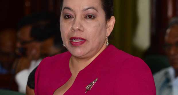 Minister Carolyn Rodrigues-Birkett in Parliament yesterday