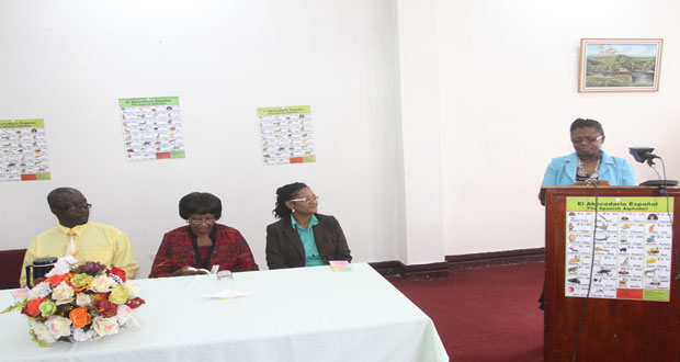 Mrs. Ann Allyson Gilford-Benn at the launch of her project, yesterday. Seated at the headtable (from right) are Mrs Denise Harris, Pastor Yvonne Osman and Pastor Floyd Benn