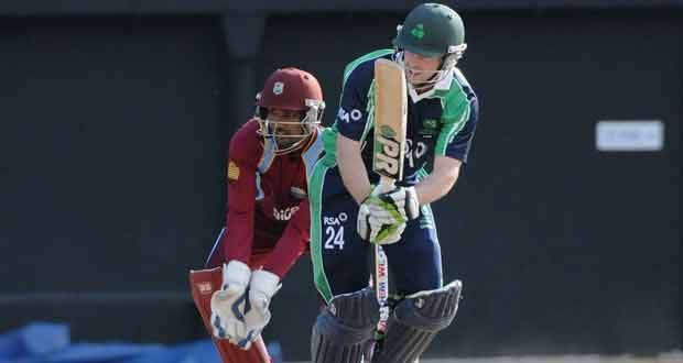 Man-of-the-Match Ed Joyce collects runs during his unbeaten 40 to see Ireland to  their first international win over West Indies.