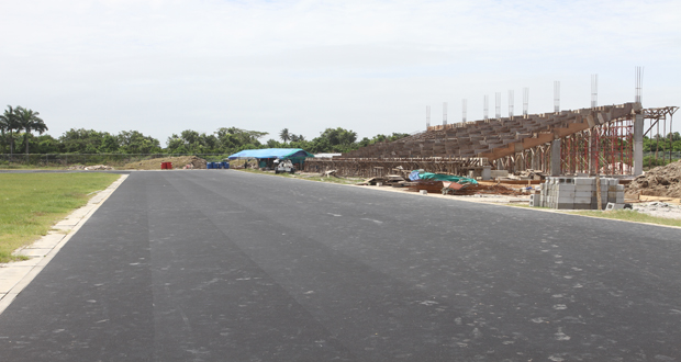 Part of the almost completed synthetic athletic track at the Leonora, West Coast Demerara facility.