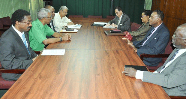 APNU Leader, David Granger along with Party members meets the Commissioners of the Walter Rodney COI.