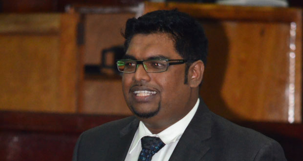 Housing and Water Minister, Mr Minister Irfaan Ali making his presentation yesterday as the Budget Debate got underway