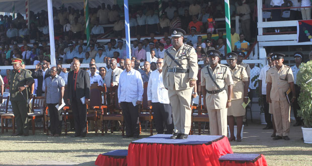 Outgoing Police Commissioner Leroy Brumell taking the podium yesterday.