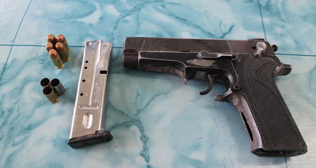 The firearm that Police ranks recovered in Albouystown yesterday.