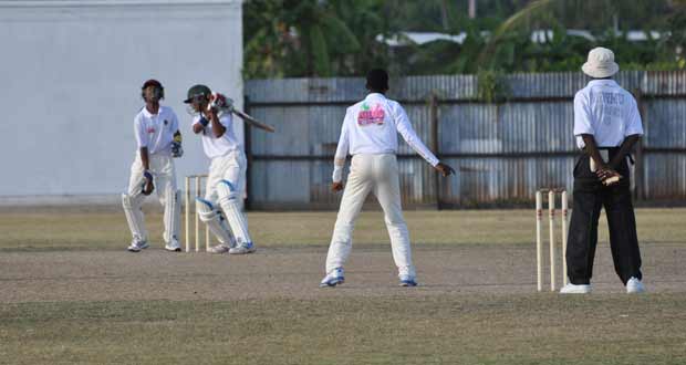 Darshanand Indar is caught by Joshua Persaud off left-arm spinner Ashmead Nedd, in Essequibo’s second innings.