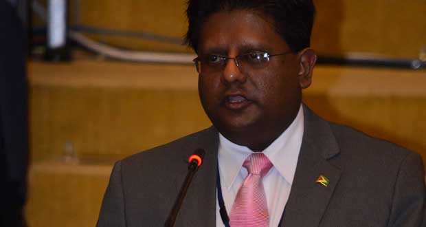 Guyana’s Finance Minister, Dr. Ashni Singh, Chairman of the CDB Board of Governors, making his remarks yesterday
