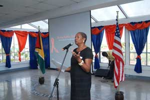 ACP Chief of Party, Ms. Folami Harris addresses the gathering at the launch of ‘Working Together…Achieving Zero’