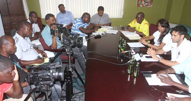Ansa McAl’s John Maikoo and Darshnie Yussuf face the local media at a recent Press Conference hosted to launch the ECFA Division One Stag Beer League.