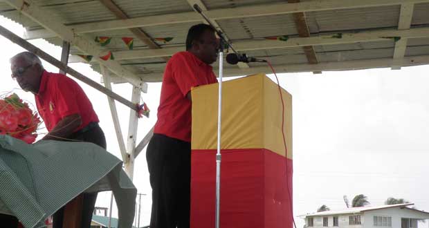 Region 2 Chairman, Parmanand Persaud addresses the rally