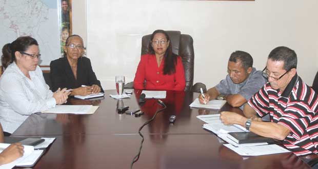 L-R Jude DaSilva, Yvonne Pearson, Minister of Amerindian Affairs Pauline Sukhai, Derek John and Peter Persaud (member elected)