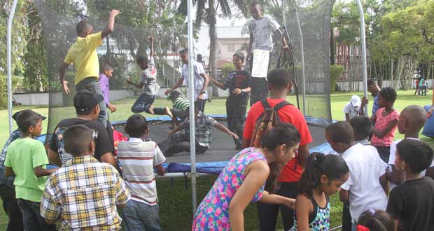 The trampoline proved very popular among the children