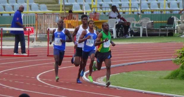 Guyana's Cleveland Thomas leads a pack of runners during the men's 1500m at the Sagicor Open Championships.