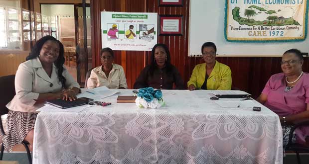 At the press briefing are, from right, Mrs. Penelope Harris, Principal of the Carnegie School of Home Economics; Mrs Janice Maison, Consultant to GAHE and CAHE; Ms Lois Moseley, Treasurer of GAHE;  Ms Norma Washington, Consultant to GAHE; and Ms Stacia Skinner, President of CAHE
