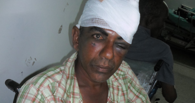 The injured Bhagwan Persaud at the GPHC