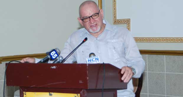 Deputy Permanent Secretary in the Ministry of Labour, Reverend Patrick Findlay having his say Friday at the seminar/workshop