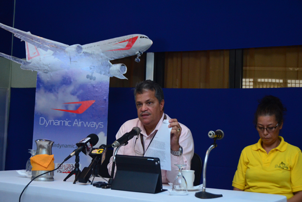 Roraima Airways CEO, Captain Gerry Gouveia, affords the media a glimpse of the Letter of Permission by JFK authorities. With him is his wife, Captain Debbie Gouveia (Photo by Adrian Narine)