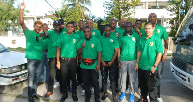 Guyana’s Commonwealth Games team before they departed yesterday. (Cullen Bess-Nelson photo)