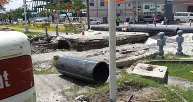 Works being done on Camp Street, among other areas in the city, to facilitate the decommissioning of the old sewer system  (Photo by Shivanie Sugrim)