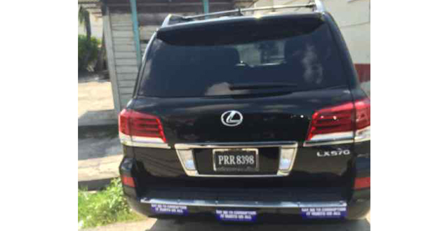 The vehicle, PRR 8398, parked in front of Kaieteur News, with several corruption bumper stickers on the back. The stickers read, ‘Say no to corruption. It hurts us all’.