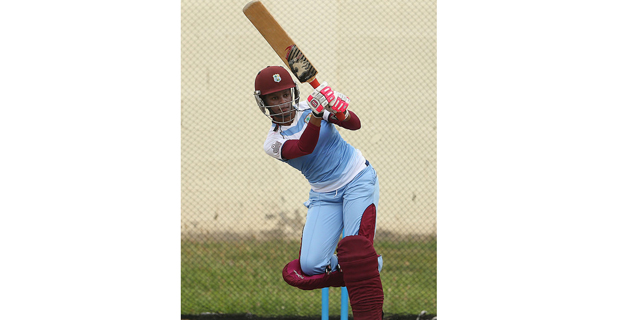 West Indies Women captain Merissa Aguilleira plays an on-drive during yesterday’s net sessions ahead of her team’s ICC Women’s Championship series against New Zealand. (Photo courtesy WICB Media/Ashley Allen)
