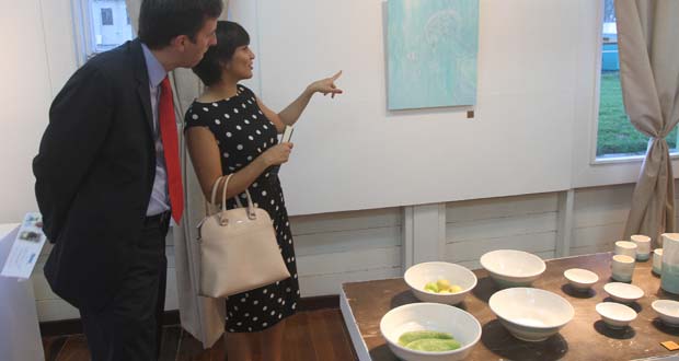 Guests enjoying the ceramics exhibition