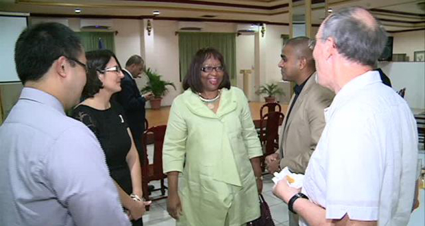 PAHO's Director Dr. Carissa Etienne interacting with guests at the reception