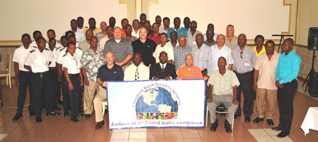US Embassy officials and US Coast Guards along with participants of the just-concluded training programme for Guyanese port security workers and sea cadets, designed to enhance port security