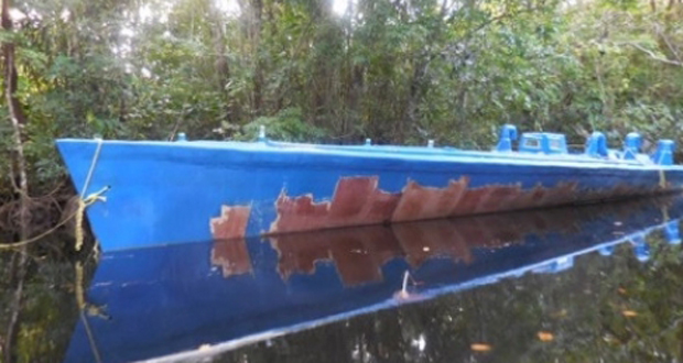 The submersible that was found in the Waini River, NWD
