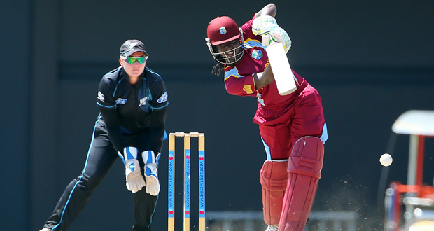 Batter Stafanie Taylor on-drives elegantly during her top score of 66. (Photo courtesy of WICB Media)
