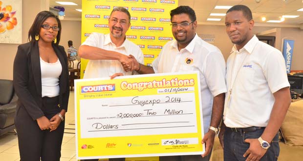 From left are Roberta Ferguson, Public Relations Manager, Courts (Guyana); Clyde de Haas, Managing Director of Courts (Guyana); Tourism Minister (ag), Irfaan Ali and Pernell Cummings, Marketing Manager of Courts (Guyana)