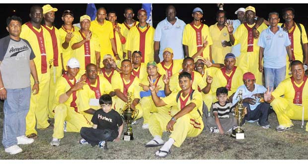 Flashback! The victorious Regal Masters (O-40) lineup strike a pose after competing and claiming the inaugural GFSCA Guyana Cup title in 2011