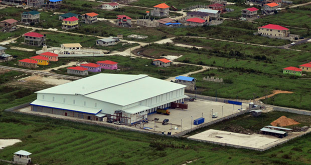 An aerial view of Courts Guyana new Distribution Centre, with other constructions ongoing
